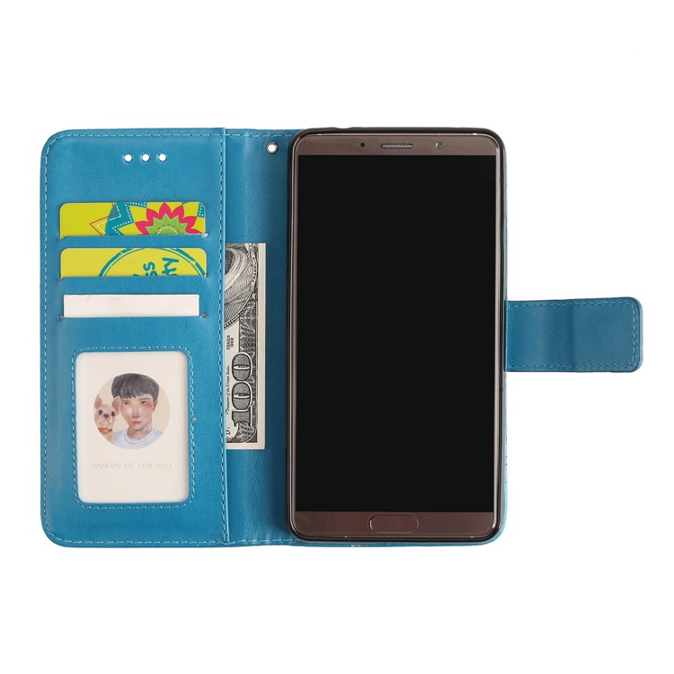 For Huawei Mate 10 Imprinted Mandala Pattern Leather Wallet Mobile Protection Casing Cover - Blue-6