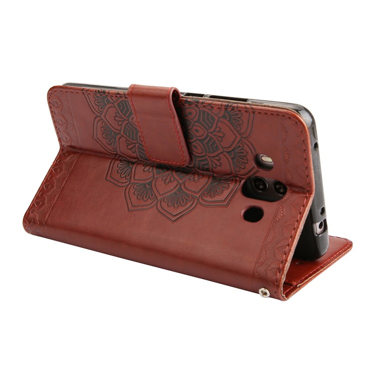 For Huawei Mate 10 Imprinted Mandala Pattern Leather Wallet Mobile Protection Shell - Brown-5