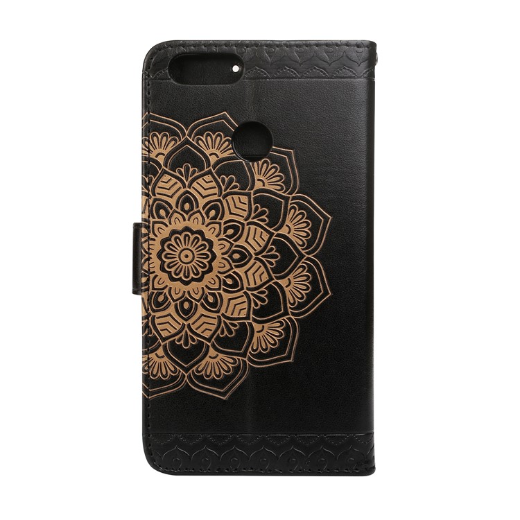 Imprinted Mandala Pattern Stand Leather Wallet Case for Huawei Honor 7X - Black-2