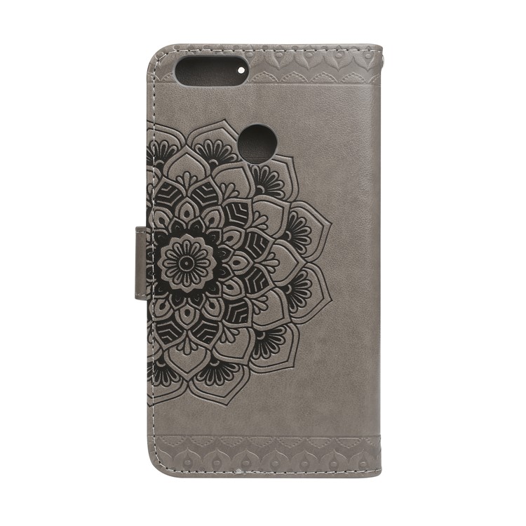 Imprinted Mandala Pattern PU Leather Wallet Cover with Stand for Huawei Honor 7X - Grey-2