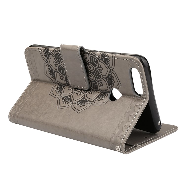 Imprinted Mandala Pattern PU Leather Wallet Cover with Stand for Huawei Honor 7X - Grey-5