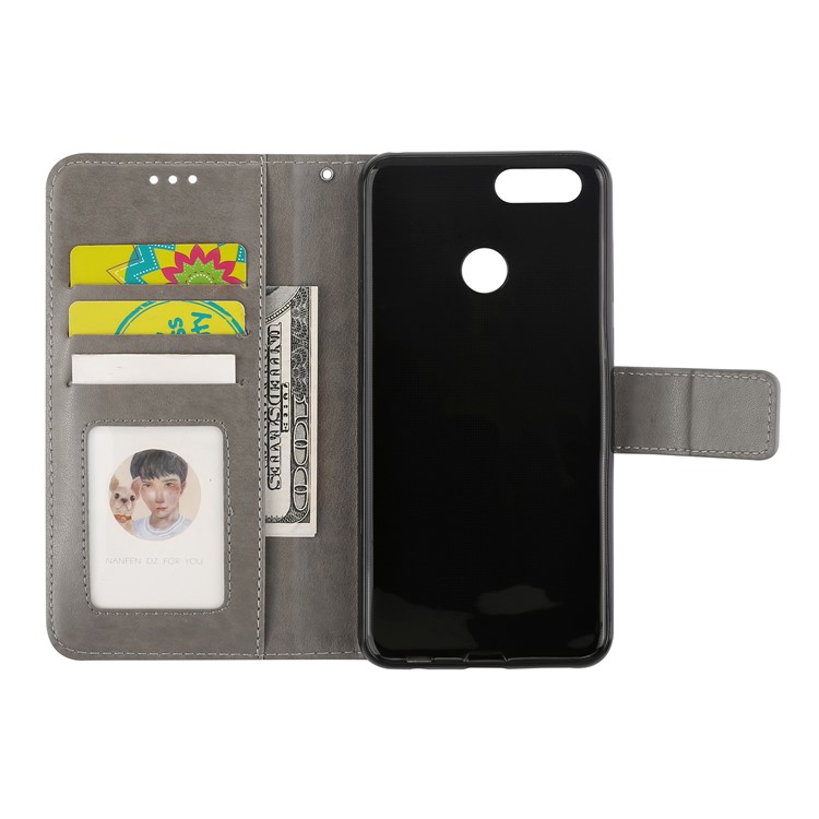 Imprinted Mandala Pattern PU Leather Wallet Cover with Stand for Huawei Honor 7X - Grey-6
