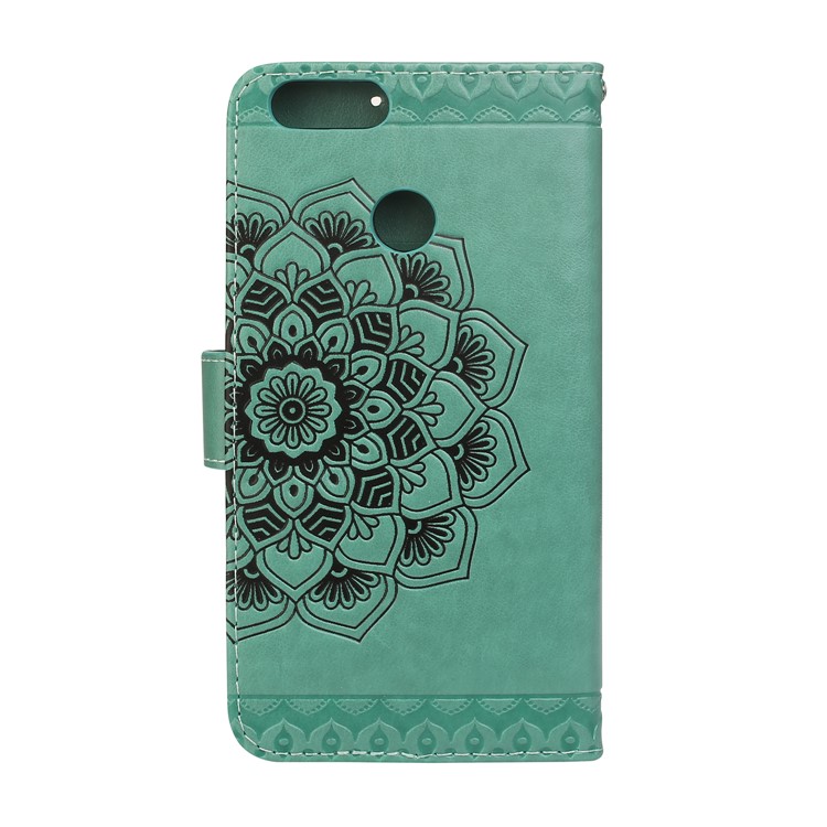 Imprinted Mandala Pattern Card Holder Leather Phone Casing for Huawei Honor 7X - Green-2