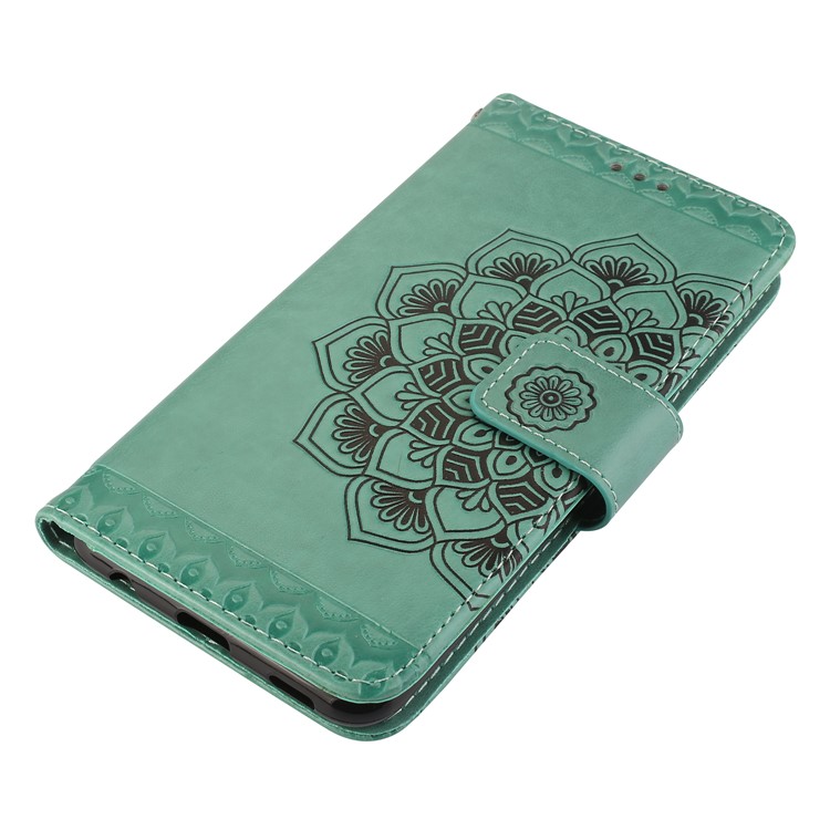 Imprinted Mandala Pattern Card Holder Leather Phone Casing for Huawei Honor 7X - Green-3