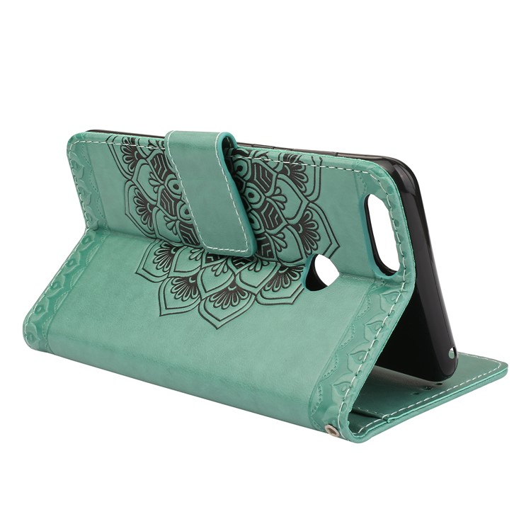 Imprinted Mandala Pattern Card Holder Leather Phone Casing for Huawei Honor 7X - Green-5