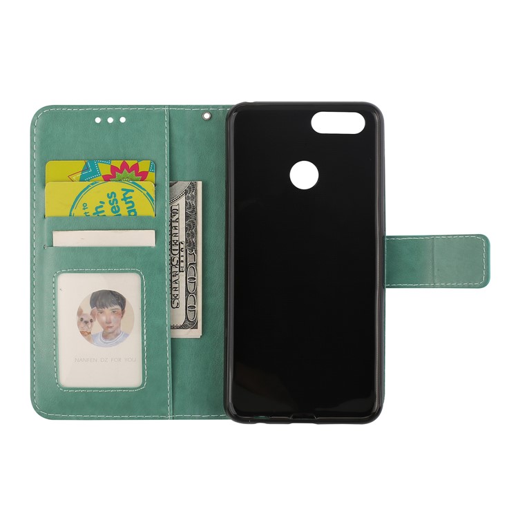 Imprinted Mandala Pattern Card Holder Leather Phone Casing for Huawei Honor 7X - Green-6