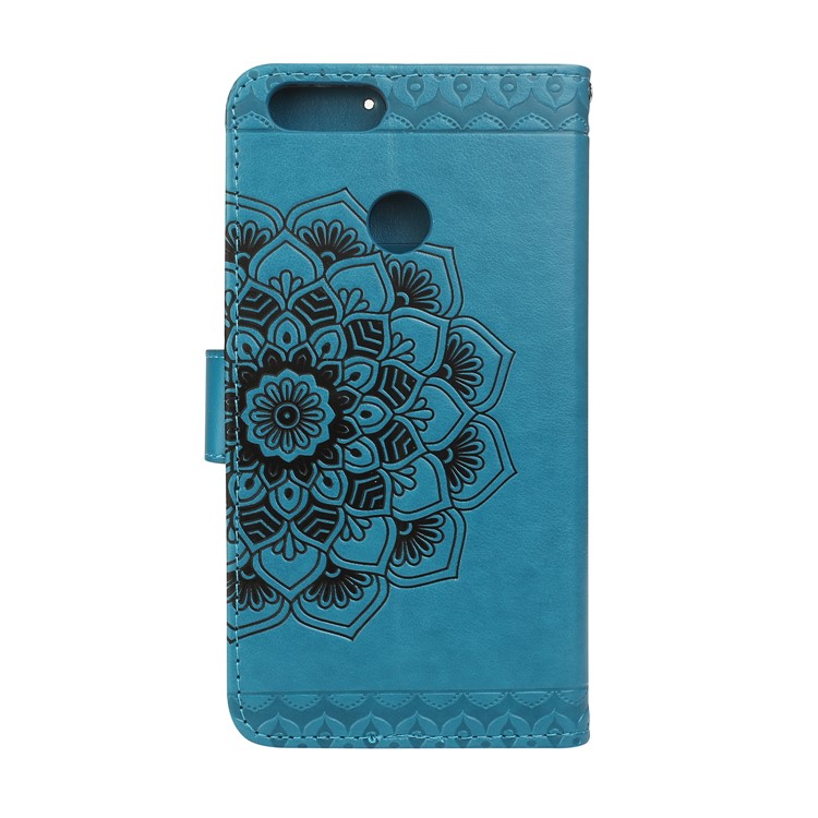 Imprinted Mandala Pattern Stand Wallet Leather Mobile Phone Cover Shell for Huawei Honor 7X - Blue-2