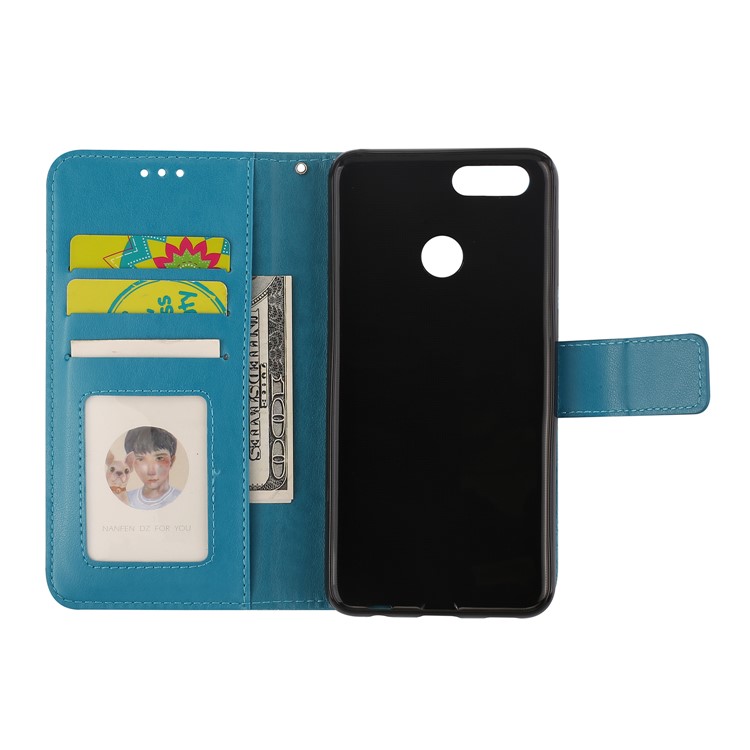 Imprinted Mandala Pattern Stand Wallet Leather Mobile Phone Cover Shell for Huawei Honor 7X - Blue-6