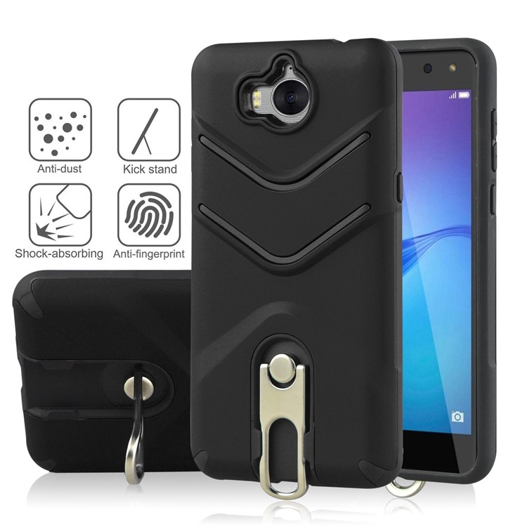ANGIBABE Matte TPU PC Hybrid Case with Metal Kickstand for Huawei Y6 (2017) / Y5 (2017) - Black-2