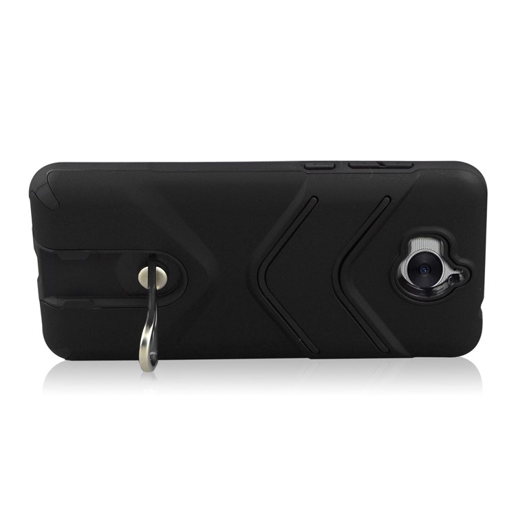 ANGIBABE Matte TPU PC Hybrid Case with Metal Kickstand for Huawei Y6 (2017) / Y5 (2017) - Black-3