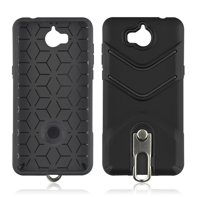 ANGIBABE Matte TPU PC Hybrid Case with Metal Kickstand for Huawei Y6 (2017) / Y5 (2017) - Black-4