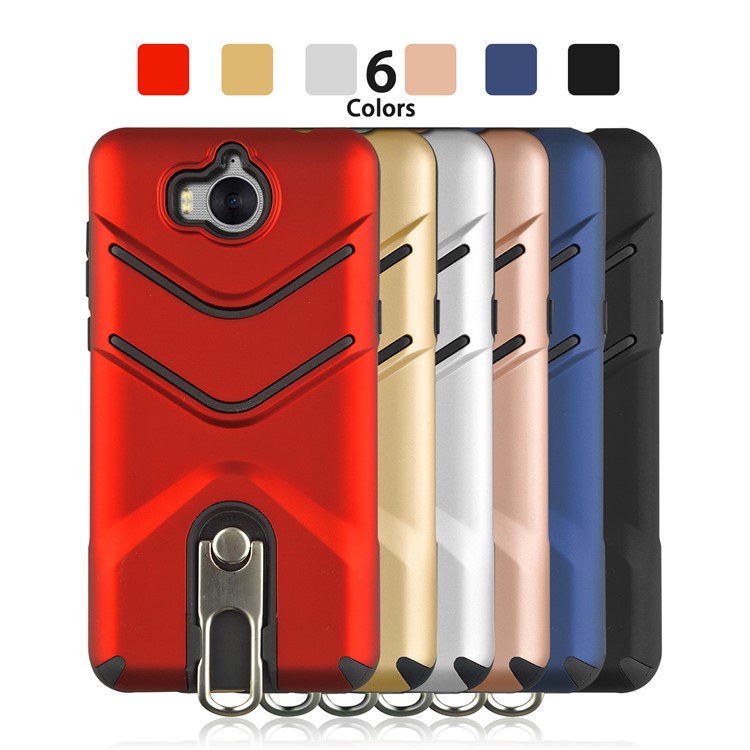 ANGIBABE Matte TPU PC Hybrid Case with Metal Kickstand for Huawei Y6 (2017) / Y5 (2017) - Black-8