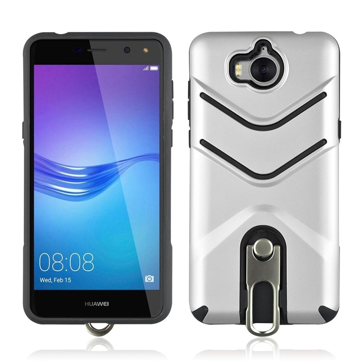 ANGIBABE Matte TPU PC Hybrid Cover with Metal Kickstand for Huawei Y6 (2017) / Y5 (2017) - Silver-1
