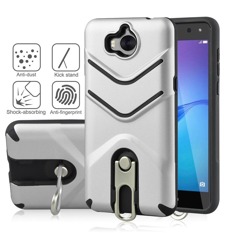 ANGIBABE Matte TPU PC Hybrid Cover with Metal Kickstand for Huawei Y6 (2017) / Y5 (2017) - Silver-2