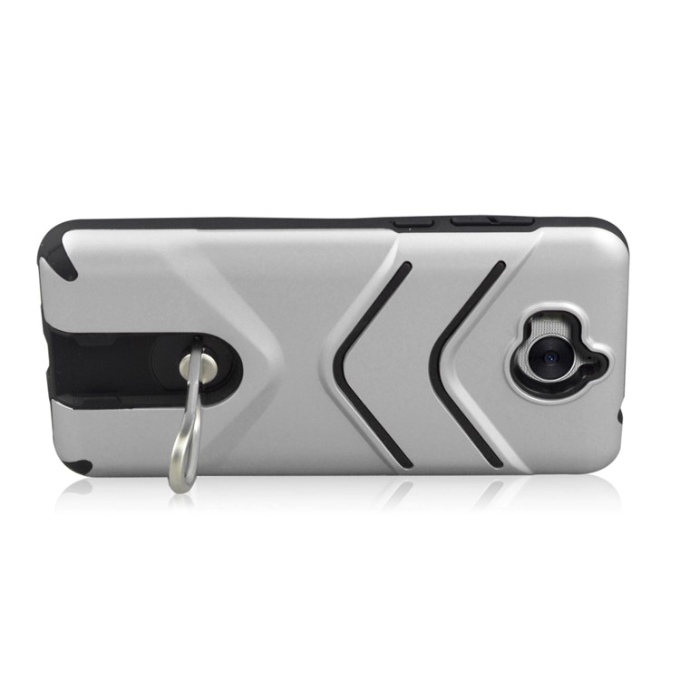 ANGIBABE Matte TPU PC Hybrid Cover with Metal Kickstand for Huawei Y6 (2017) / Y5 (2017) - Silver-3