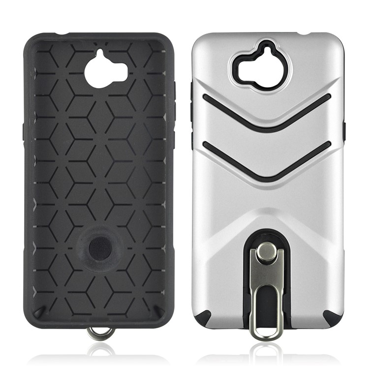 ANGIBABE Matte TPU PC Hybrid Cover with Metal Kickstand for Huawei Y6 (2017) / Y5 (2017) - Silver-4