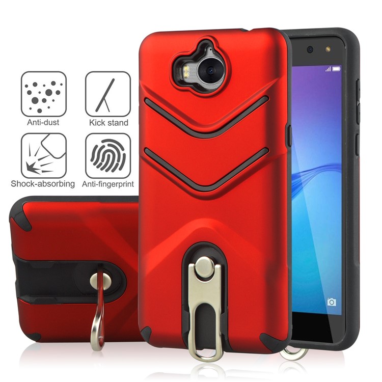 ANGIBABE Matte TPU PC Hybrid Shell with Metal Kickstand for Huawei Y6 (2017) / Y5 (2017) - Red-2