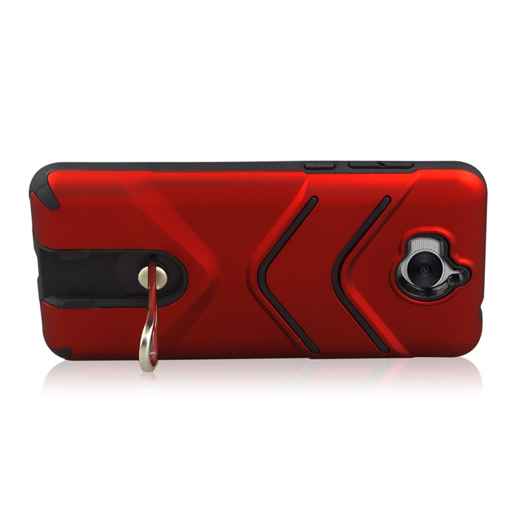 ANGIBABE Matte TPU PC Hybrid Shell with Metal Kickstand for Huawei Y6 (2017) / Y5 (2017) - Red-3