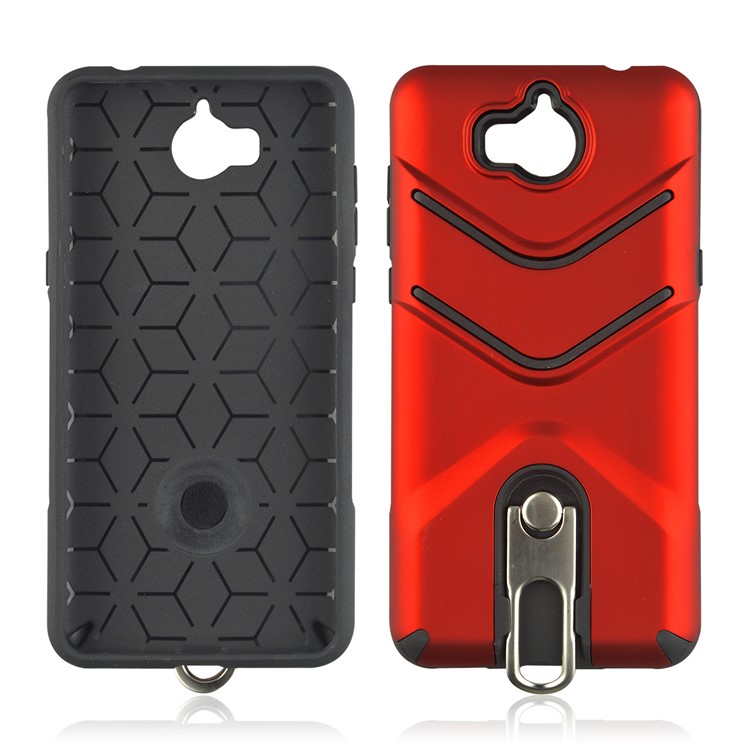 ANGIBABE Matte TPU PC Hybrid Shell with Metal Kickstand for Huawei Y6 (2017) / Y5 (2017) - Red-4