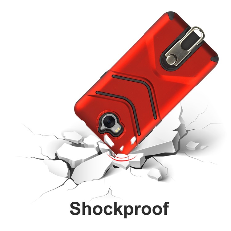 ANGIBABE Matte TPU PC Hybrid Shell with Metal Kickstand for Huawei Y6 (2017) / Y5 (2017) - Red-6