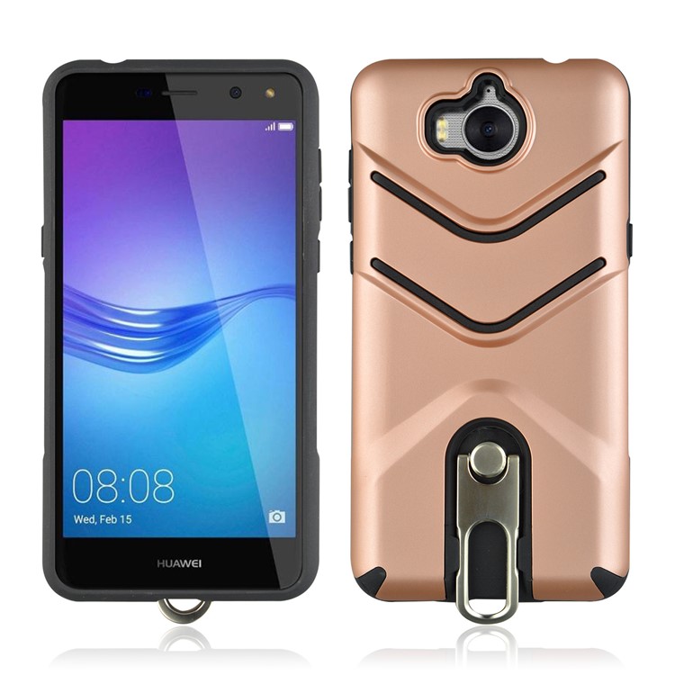 ANGIBABE Matte TPU PC Combo Phone Case with Kickstand for Huawei Y6 (2017) / Y5 (2017) - Rose Gold-1