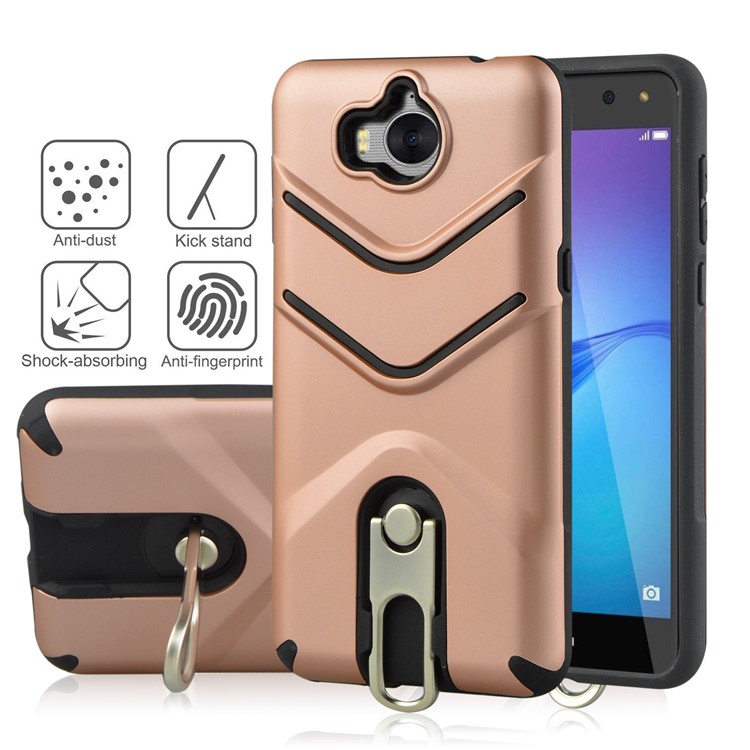 ANGIBABE Matte TPU PC Combo Phone Case with Kickstand for Huawei Y6 (2017) / Y5 (2017) - Rose Gold-2
