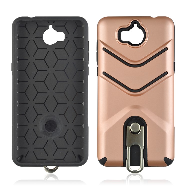 ANGIBABE Matte TPU PC Combo Phone Case with Kickstand for Huawei Y6 (2017) / Y5 (2017) - Rose Gold-4
