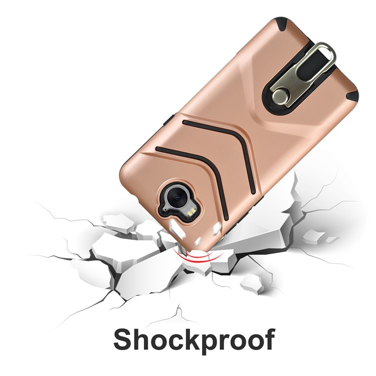 ANGIBABE Matte TPU PC Combo Phone Case with Kickstand for Huawei Y6 (2017) / Y5 (2017) - Rose Gold-6