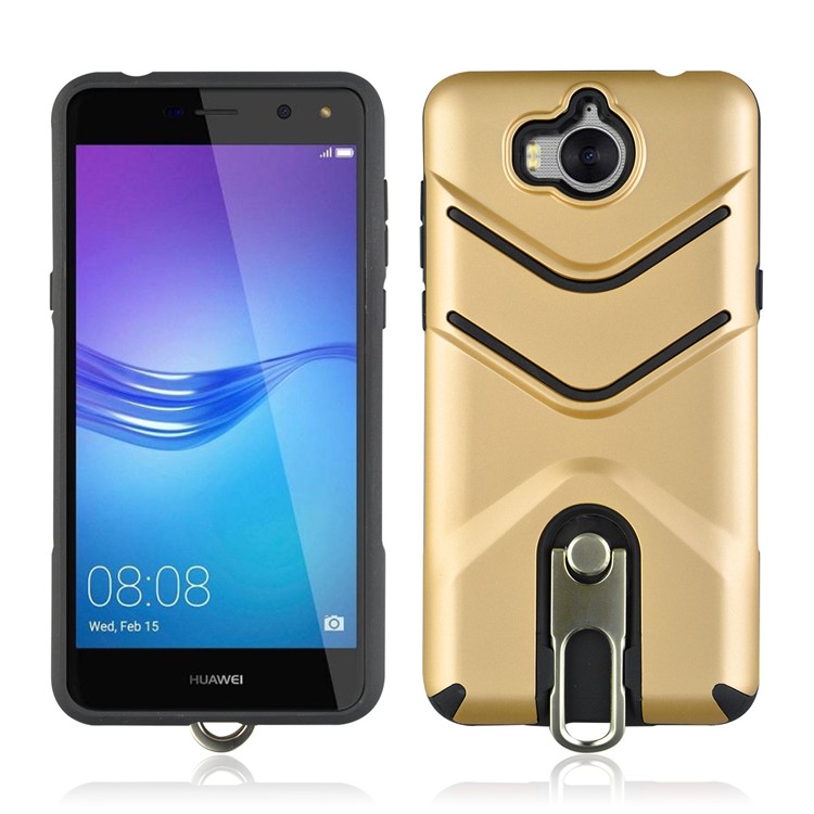 ANGIBABE Matte TPU PC Mobile Phone Cover with Rotary Kickstand for Huawei Y6 (2017) / Y5 (2017) - Gold-1