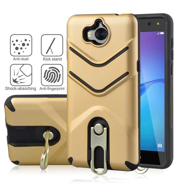 ANGIBABE Matte TPU PC Mobile Phone Cover with Rotary Kickstand for Huawei Y6 (2017) / Y5 (2017) - Gold-2