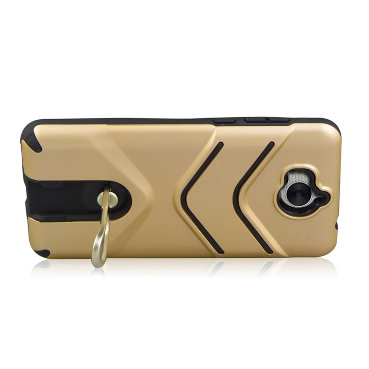ANGIBABE Matte TPU PC Mobile Phone Cover with Rotary Kickstand for Huawei Y6 (2017) / Y5 (2017) - Gold-3