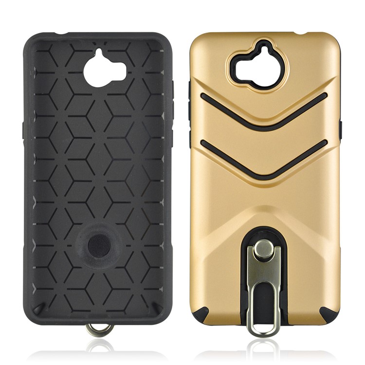 ANGIBABE Matte TPU PC Mobile Phone Cover with Rotary Kickstand for Huawei Y6 (2017) / Y5 (2017) - Gold-4