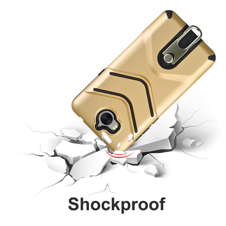 ANGIBABE Matte TPU PC Mobile Phone Cover with Rotary Kickstand for Huawei Y6 (2017) / Y5 (2017) - Gold-6
