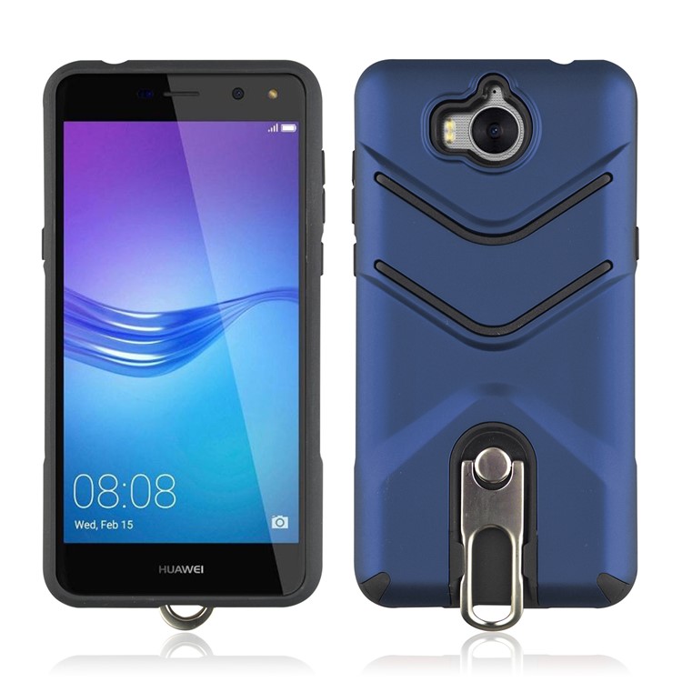ANGIBABE Matte TPU PC Hybrid Back Case with Rotary Kickstand for Huawei Y6 (2017) / Y5 (2017) - Blue-1