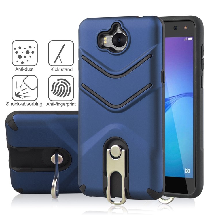ANGIBABE Matte TPU PC Hybrid Back Case with Rotary Kickstand for Huawei Y6 (2017) / Y5 (2017) - Blue-2