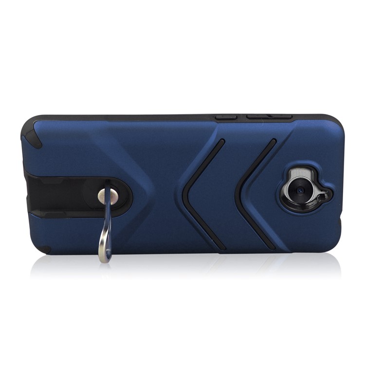 ANGIBABE Matte TPU PC Hybrid Back Case with Rotary Kickstand for Huawei Y6 (2017) / Y5 (2017) - Blue-3