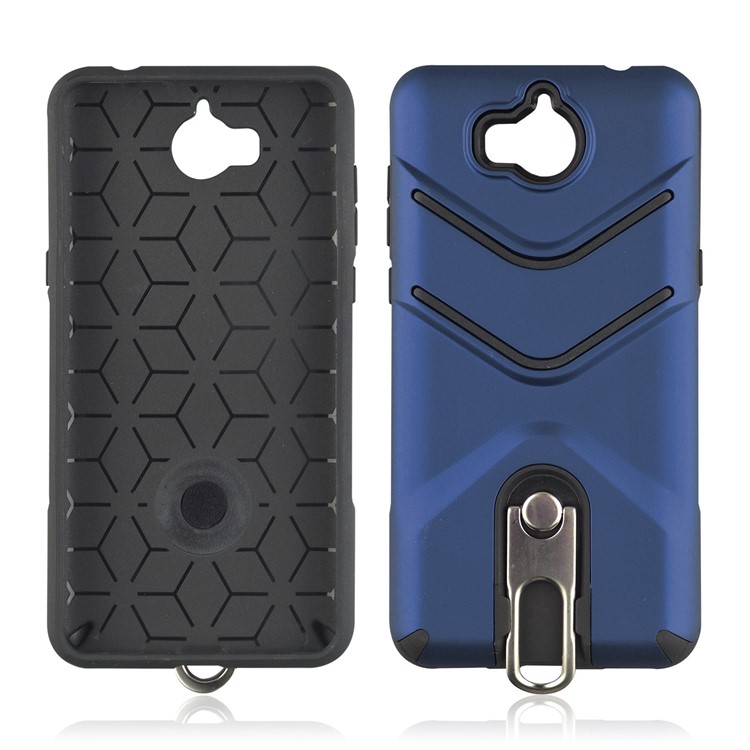 ANGIBABE Matte TPU PC Hybrid Back Case with Rotary Kickstand for Huawei Y6 (2017) / Y5 (2017) - Blue-4