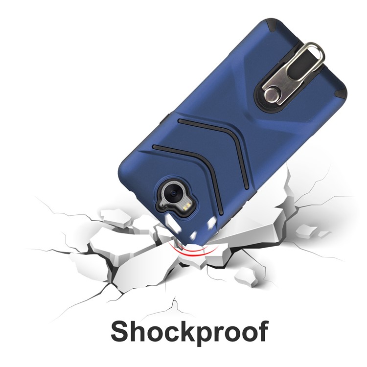 ANGIBABE Matte TPU PC Hybrid Back Case with Rotary Kickstand for Huawei Y6 (2017) / Y5 (2017) - Blue-6