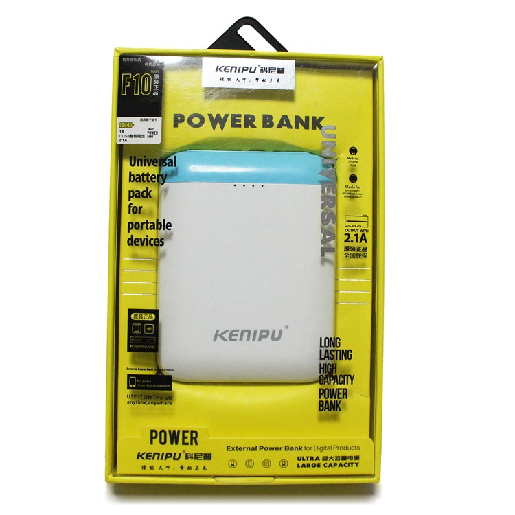KENIPU Portable Dual USB 6000mAh Power Bank with LED Light for iPhone Samsung Huawei - White + Blue-10