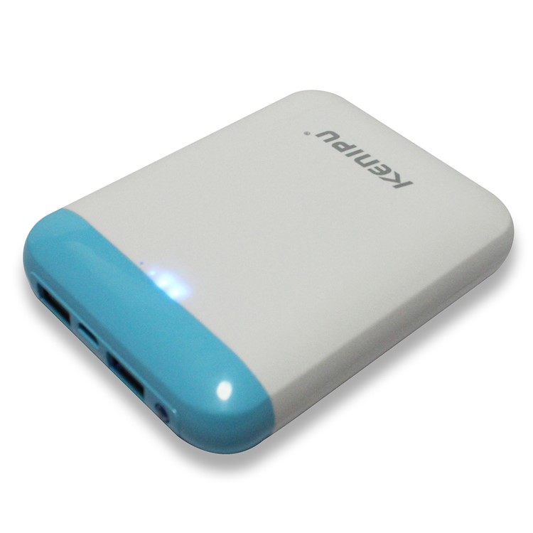 KENIPU Portable Dual USB 6000mAh Power Bank with LED Light for iPhone Samsung Huawei - White + Blue-3