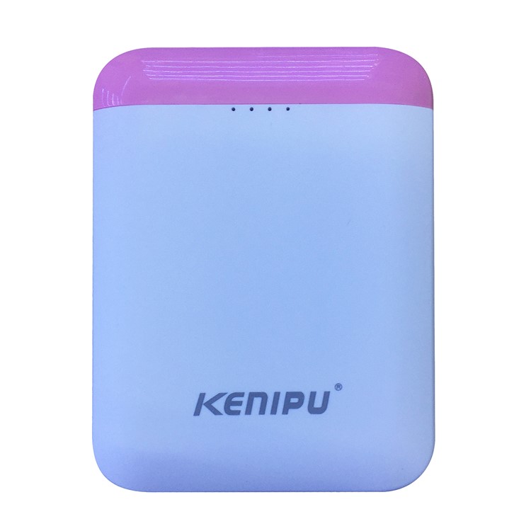 KENIPU Portable Dual USB 6000mAh External Battery Pack with LED Light for iPhone Samsung Huawei - White + Pink-1