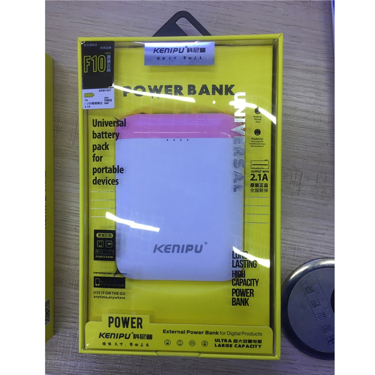 KENIPU Portable Dual USB 6000mAh External Battery Pack with LED Light for iPhone Samsung Huawei - White + Pink-2
