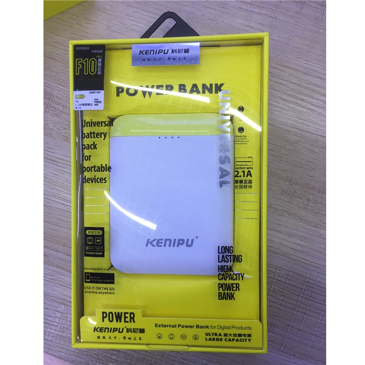 KENIPU Portable Dual USB 6000mAh Mobile Battery Charger with LED Light for iPhone Samsung Huawei - White + Yellow-2