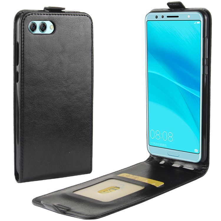 Crazy Horse Texture Vertical Flip Card Holder Leather Case for Huawei nova 2s - Black-1