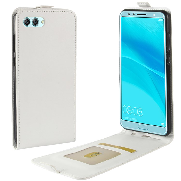Crazy Horse Texture Vertical Flip Card Holder Leather Cover for Huawei nova 2s - White-1