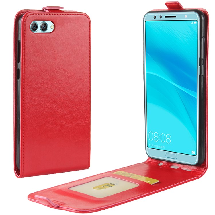 Crazy Horse Texture Vertical Flip Card Holder Leather Shell for Huawei nova 2s - Red-1
