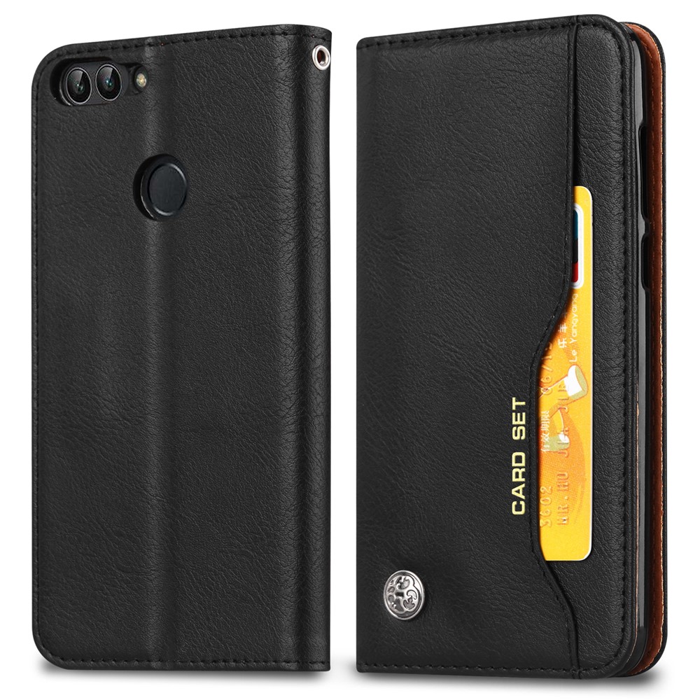 PU Leather Wallet Stand Case Cover for Huawei P Smart / Enjoy 7S - Black-2