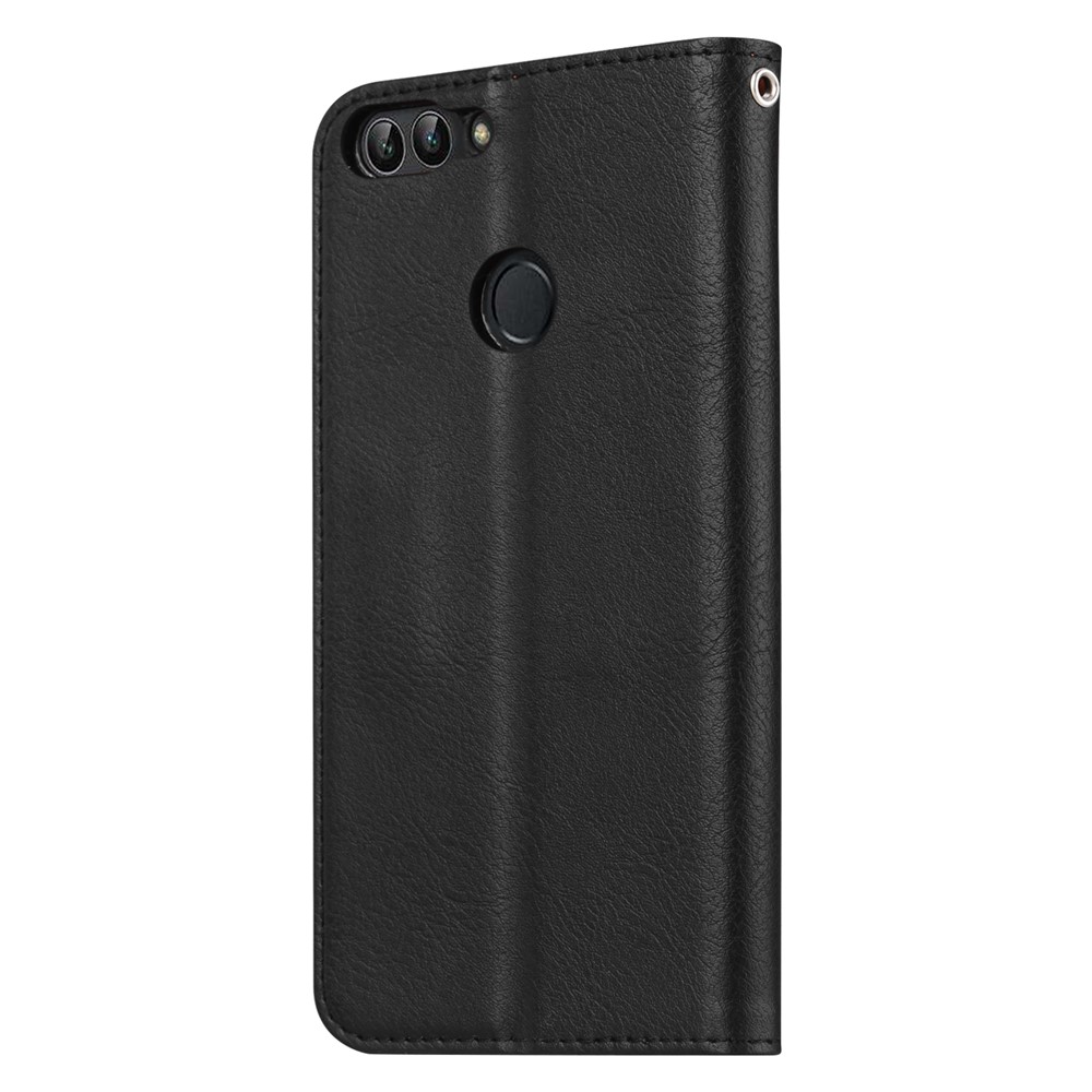PU Leather Wallet Stand Case Cover for Huawei P Smart / Enjoy 7S - Black-4