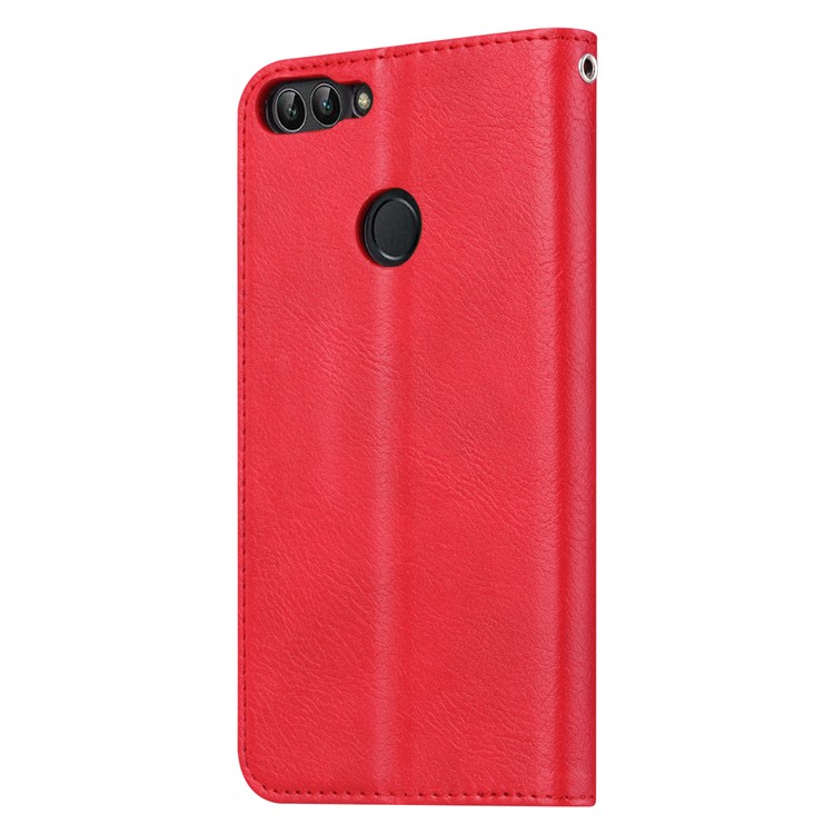 PU Leather Wallet Stand Cover for Huawei P Smart / Enjoy 7S - Red-4