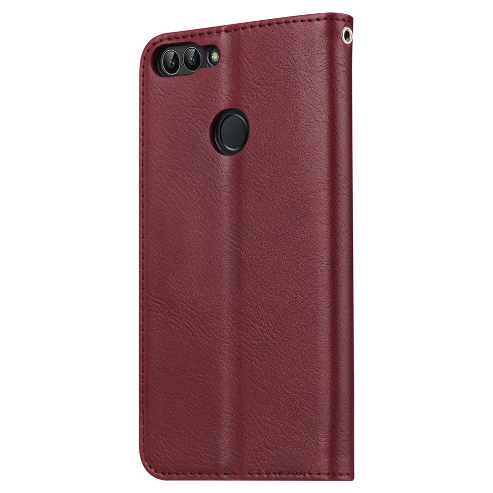 PU Leather Wallet Stand Case for Huawei P Smart / Enjoy 7S - Wine Red-4